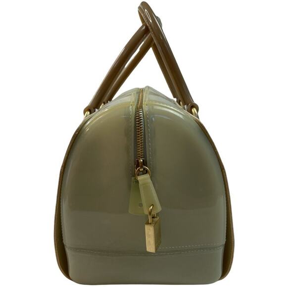 Furla Candy Clear Ivory Blue Large Rubber Satchel Bag Purse 11" X 8.5" - Picture 4 of 8